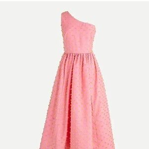 J. Crew Taffeta Dress One Shoulder Eyelash Fringe SZ 14 in Pink • NWT 🩷💛